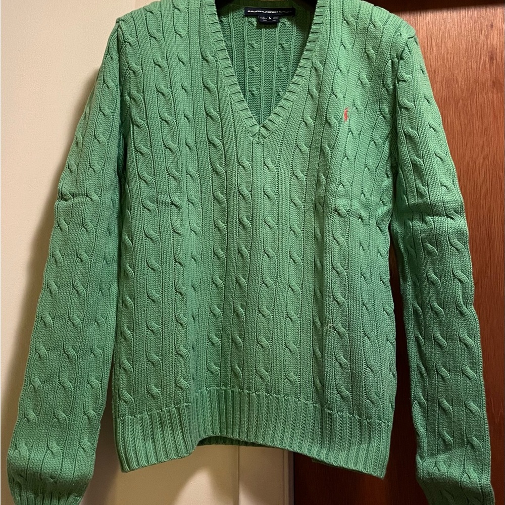 Ralph Lauren Green Cable Knit Sweater Sz L